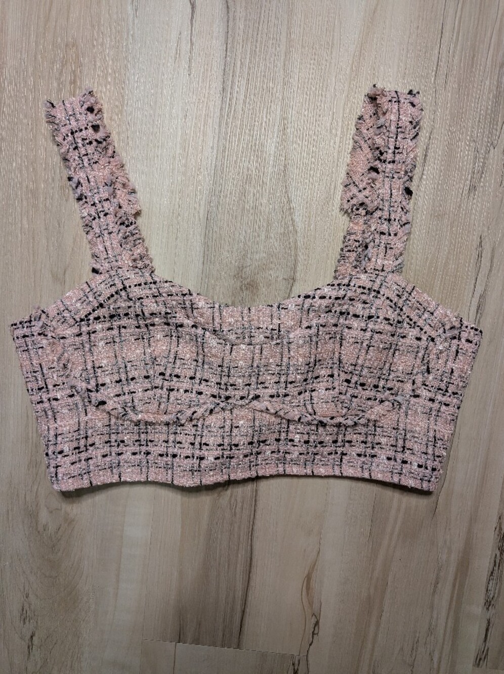 Wild Fable faux pink tweed cropped bustier top from Wild Fable, bouclé weave,wid